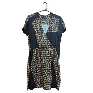 Cotelac Wrap Dress Floral Print Short‎ Sleeve Casual Black Size 3 (US SIZE 10)